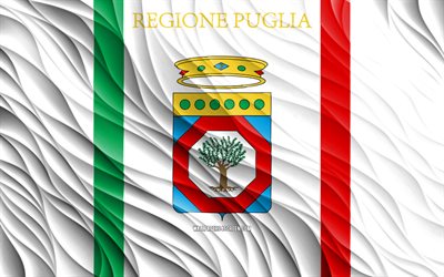 4k, bandiera della puglia, bandiere 3d ondulate, regioni italiane, giornata della puglia, onde 3d, europa, regioni d italia, puglia