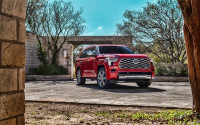 2023, Toyota Sequoia, 4k, front view, exterior, red SUV, red Toyota Sequoia, new Sequoia 2023, japanese cars, Toyota