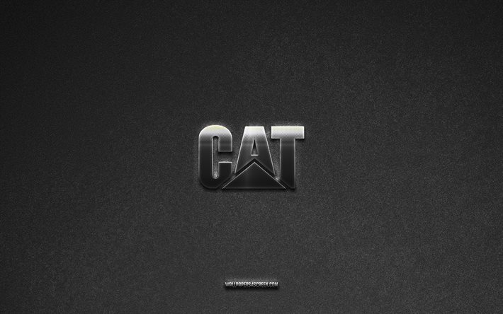 logotipo cat, fondo de piedra gris, emblema cat, logotipos de automóviles, cat, logotipo de caterpillar, marcas de automóviles, logotipo de metal cat, textura de piedra, caterpillar