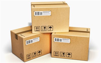 3d 판지 상자, 4k, 포장, 배달 개념, 판지 상자, 상자의 산, 배달