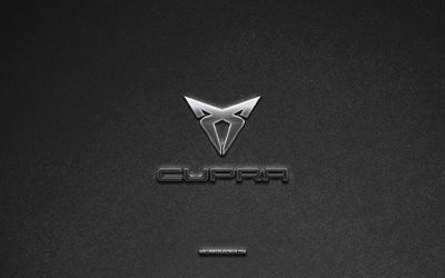 Cupra logo, gray stone background, Cupra emblem, car logos, Cupra, car brands, Cupra metal logo, stone texture