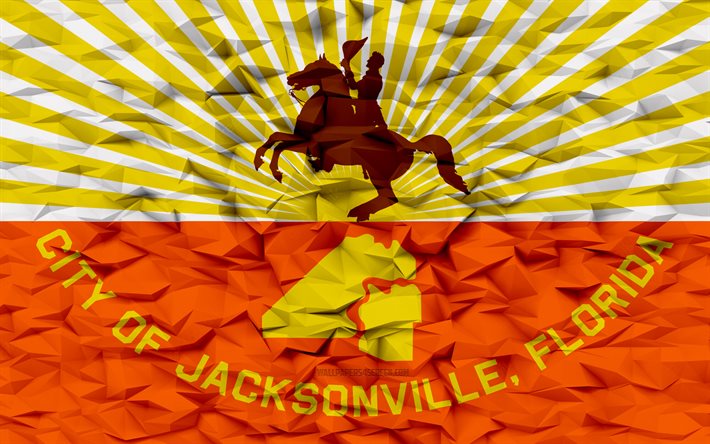 drapeau de jacksonville, en floride, 4k, les villes américaines, 3d polygone de fond, 3d polygone texture, jour de jacksonville, 3d drapeau de jacksonville, symboles nationaux américains, art 3d, jacksonville, états-unis
