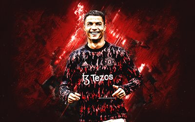 Cristiano Ronaldo, Manchester United FC, Premier League, World Football Star, Cristiano Ronaldo MU, CR7, Ronaldo Manchester, football, red grunge background