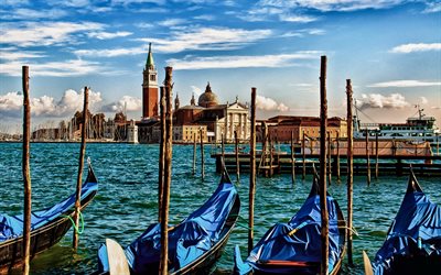 Venedik, Gondollar, deniz, yaz, İtalya