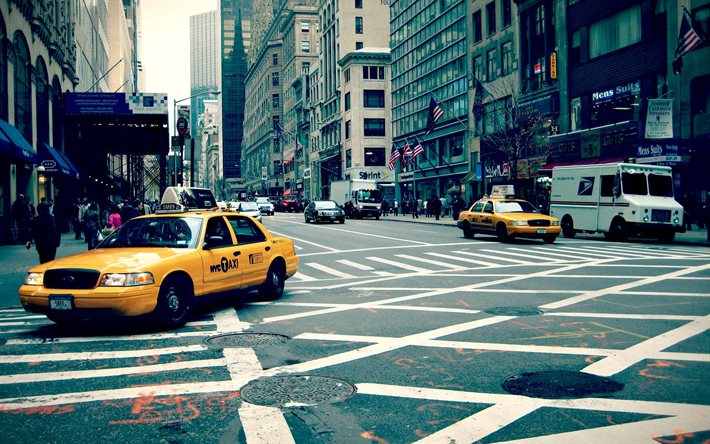 máquina, edificio, calle, taxi, de día, de nueva york, la ciudad, estados unidos