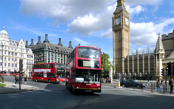 the bus, area, tower, london, street, big ben, uk