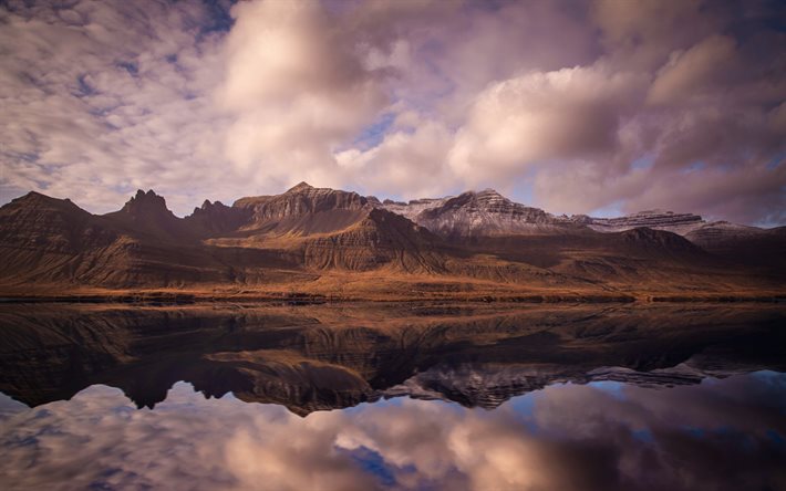 montanhas, rio, nuvens, paisagem, islândia