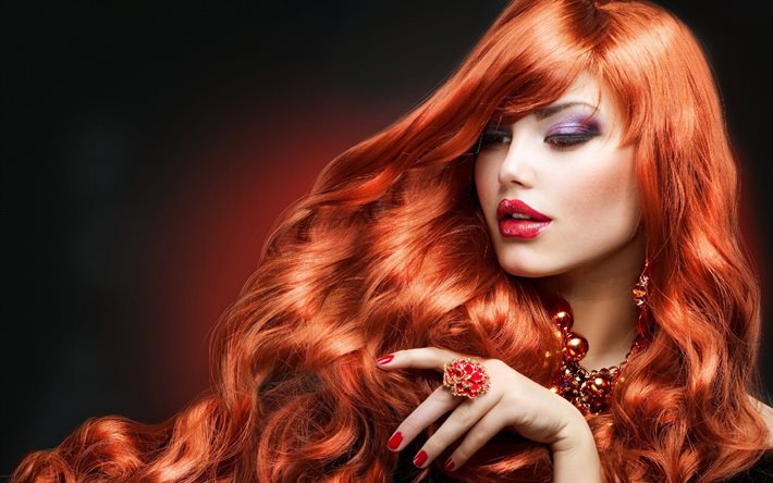 mulher, cabelo laranja, linda, cara, vermelho