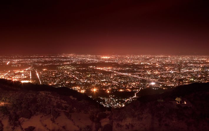notte, città, islamabad, luci, pakistan