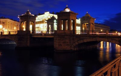 サンクトペテルブルク, 灯り, 血の上の救世主教会と夏の庭園, 川, この橋, 夜, ロシア