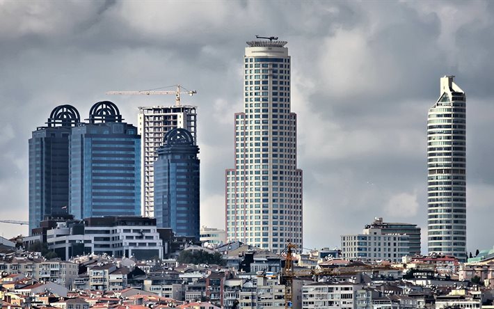 istambul, paisagens urbanas, construção, arranha-céu, a cidade, turquia