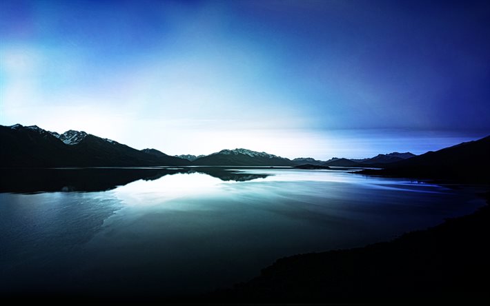 風景, 夜明け, 反射, 湖