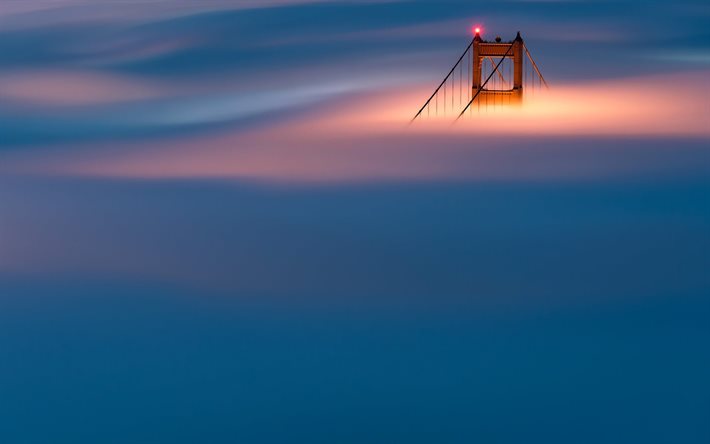the bridge, san francisco, fog, golden gate, bridge, over, clouds
