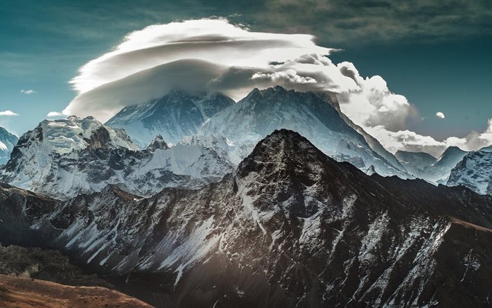 montañas, nubes, paisaje, colina, nepal, la naturaleza, los himalayas, himalaya, pico de nieve
