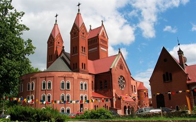la chiesa, l'edificio, minsk, architettura, mattone, bielorussia