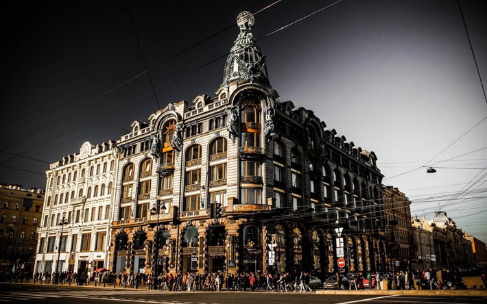 the building, nevsky prospect, company singer, street, st petersburg, russia