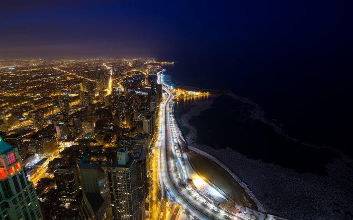 road, the city, coast, top view, chicago, illinois, usa