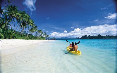 barca, sabbia, isola di palawan, filippine