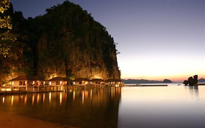 el resto, bungalow, por la noche, resort, el nido, filipinas