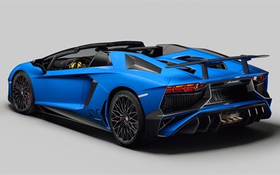 roadster, superveloce, lp 750-4, blue, aventador, lamborghini, 2016, rear view