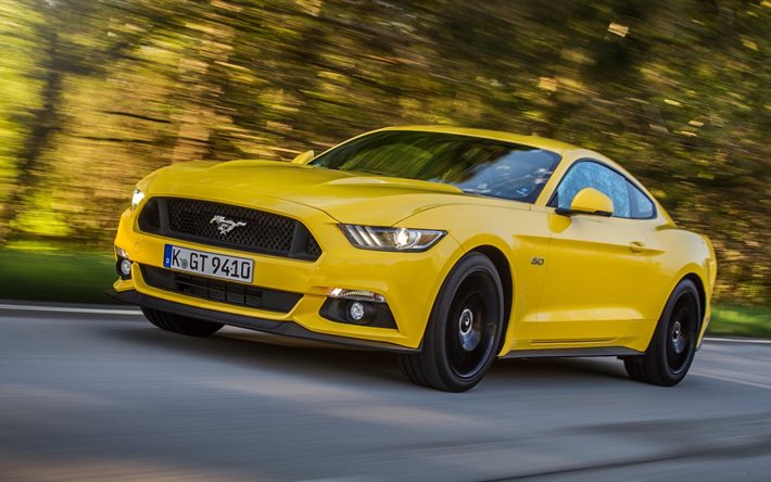 ford mustang, liike, 2015, coupe, triple yellow, speed, euro spec, keltainen