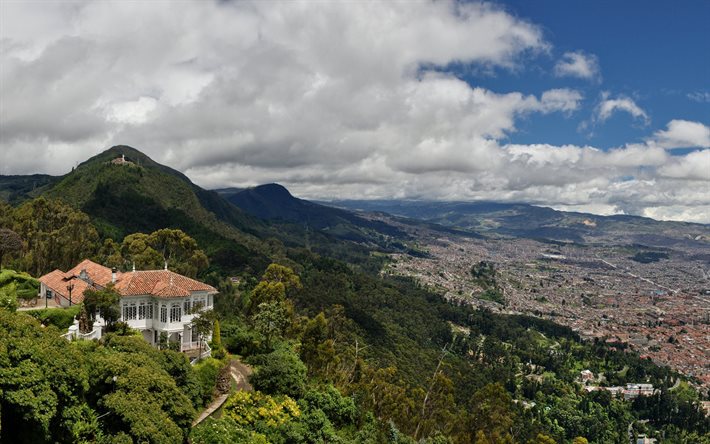 la montagne, la ville, la vallée, les nuages, le ciel, la villa, bogota, colombie