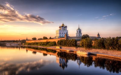 arquitectura, pskov, la ciudad, los paisajes, el río, el kremlin, rusia