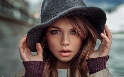 اناستازيا scheglova, الصورة, جورجي chernyadyev, صورة, الوجه, عيون عسلي, أوبورن الشعر, فتاة, قبعة