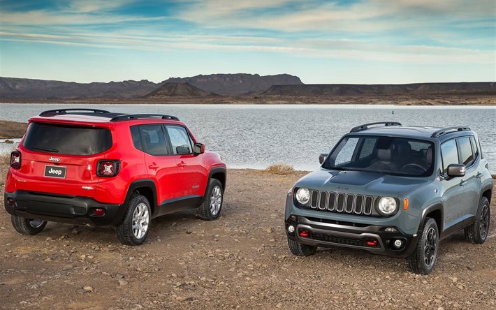 2015, renegade, jeep, pair, red, the lake