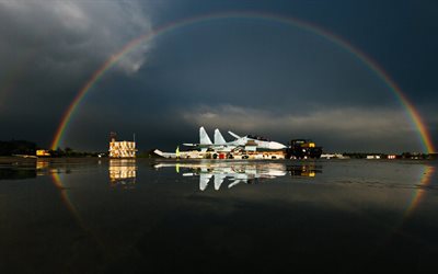 aeropuerto, arco iris, de la aviación, luchador, foto