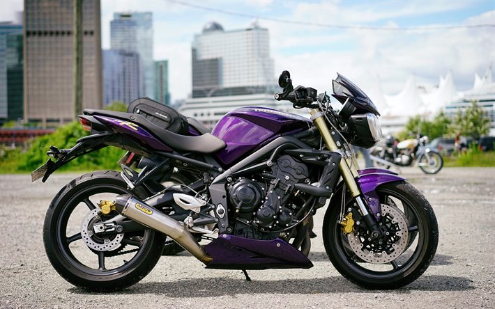 triumph street triple r, 2016, urheilupyörät, violetti moottoripyörä