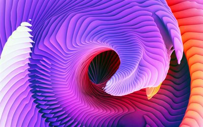 violet 3D spiral, vortex, 3D waves, creative, 3D backgrounds, surface textures, wavy patterns, picture with vortex, spirals