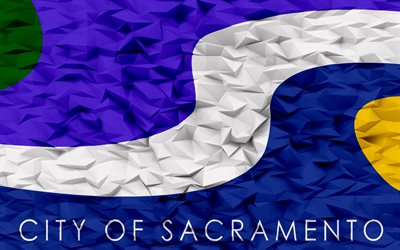 sacramento bayrağı, california, 4k, amerikan şehirleri, 3d çokgen arka plan, 3d çokgen doku, sacramento günü, 3d sacramento bayrağı, amerikan ulusal sembolleri, 3d sanat, sacramento, abd