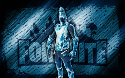frost broker fortnite, 4k, fondo azul diagonal, arte grunge, fortnite, obras de arte, frost broker skin, personajes de fortnite, frost broker, fortnite frost broker skin