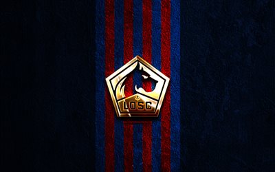 lille osc altın logo, 4k, mavi taş, arka plan, 1 izle, fransız futbol kulübü, lille osc logo, futbol, ​​lille osc amblemi, lille osc, lille fc
