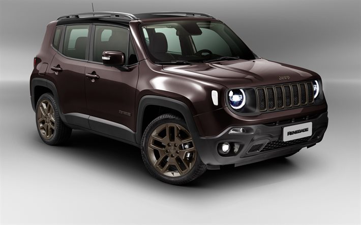 Jeep Renegade, 2018, Limited, compact crossover, new brown Renegade, exterior, front view, american cars, Jeep