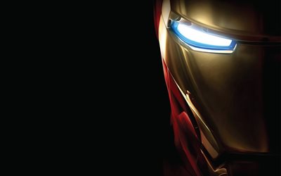 4k, IronMan, close-up, sfondo nero, supereroi della DC Comics Iron Man