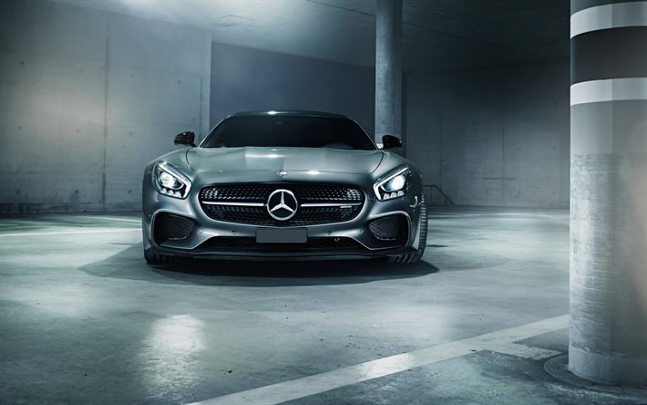 Mercedes-AMG GT S, supercars, 2018 coches, aparcamiento, vista de frente, AMG, Mercedes