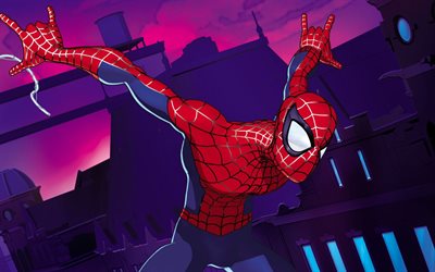 Spiderman, artwork, superheroes, creative, Spider-Man, flying spiderman, DC Comics