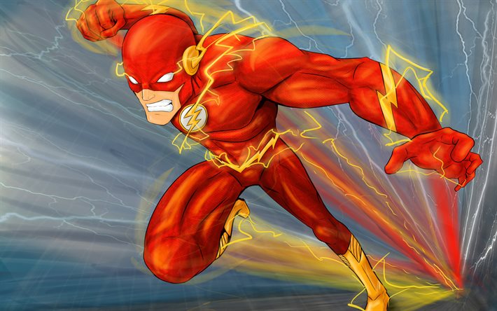 4k Flash, des illustrations, des super-héros, la foudre, créatives, Le Flash