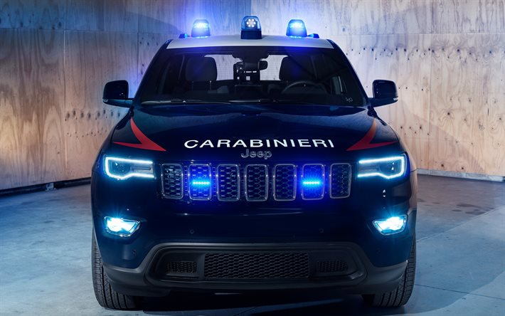 jeep grand cherokee police, 2018, carabinieri, vista frontal, suv americano, polícia italiana, carros americanos, jeep