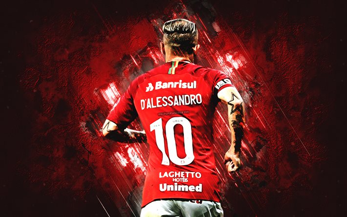 Andres D'Alessandro, grunge, Internacional FC, pietra rossa, il calcio, il Brasiliano di Serie A, vista posteriore, brasiliano calciatori