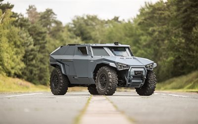 Arquus Scarabee, hybrid armored car, exterior, modern armored cars, front view