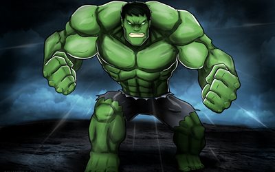 4k, Hulk, la nuit, les super-héros, créatif, illustration, monstre, la Colère de Hulk