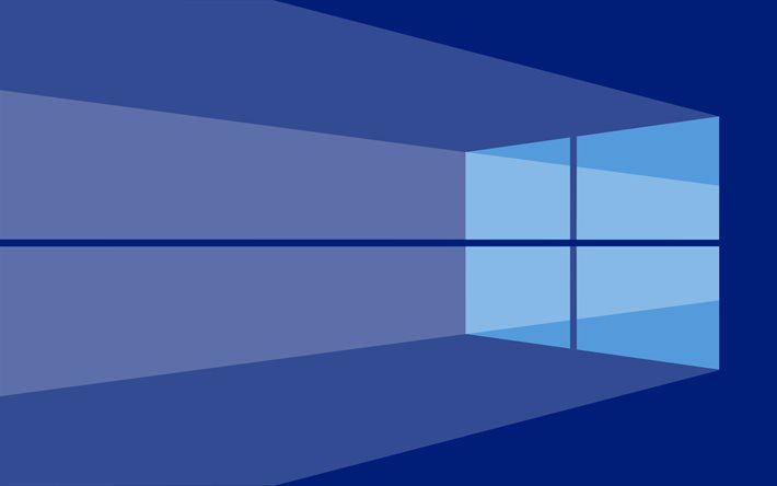 4k, Windows 10, mínimos, fondo azul, creativo, de Microsoft, con el logotipo de Windows