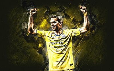 myjailo mudryk, retrato, selección de fútbol de ucrania, futbolista ucraniano, fondo de piedra amarilla, fútbol, ucrania