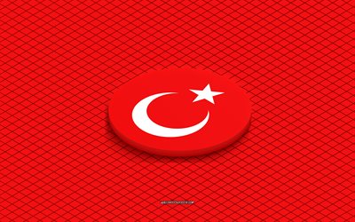4k, turkiets fotbollslandslag isometrisk logotyp, 3d konst, isometrisk konst, turkiets fotbollslandslag, röd bakgrund, kalkon, fotboll, isometriskt emblem