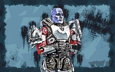 4k, Commander Zavala, grunge art, Destiny, Titan Vanguard of the Tower, blue grunge background, Destiny characters, creative, Commander Zavala Destiny