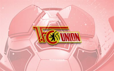 union berlin parlak logosu, 4k, kırmızı futbol arka planı, bundesliga, futbol, alman futbol kulübü, union berlin 3d logosu, birlik berlin amblemi, birlik berlin fc, spor logosu, birlik berlin