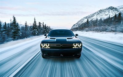 Dodge Challenger GT AWD de 2017, los coches, invierno, movimiento, negro de Dodge